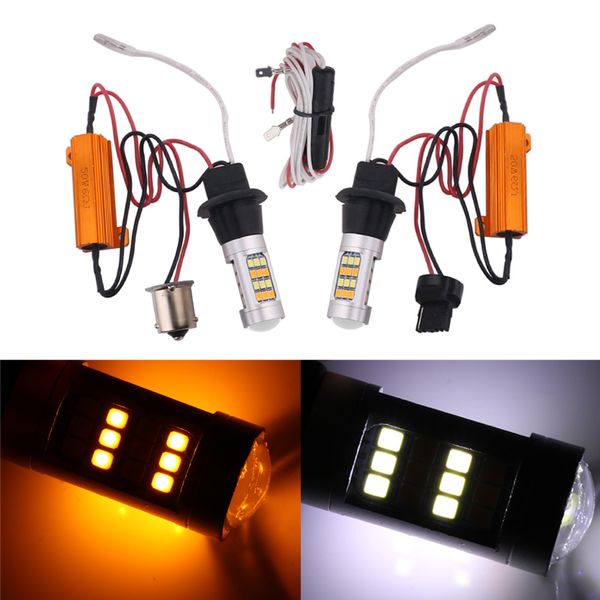 

2pcs t20 7440 2835 42smd car led light 1156 ba15s bau15d dual-color drl daytime running light turn signal lamp bulb car styling
