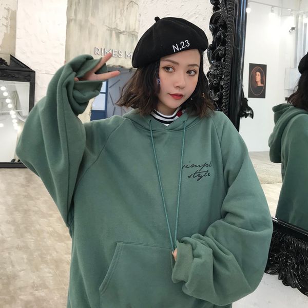 

hoodies women thicker plus velvet warm soft letter printed simple all-match pockets leisure pullovers womens, Black