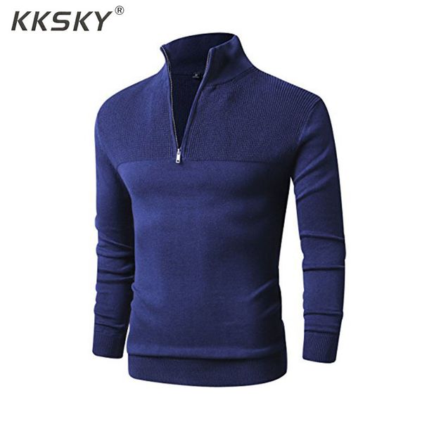 

mens sweater slim fit zip up mock neck long sleeve sweater and pullover sweaters with ribbing edge casual pull homme -3xl, White;black