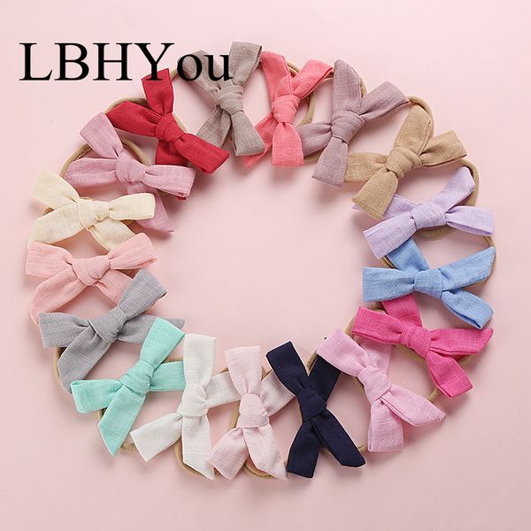 

17pcs/lot hand tie cotton bows nylon headbands,10*5cm school girls soild bow nylon hairbands,baby girls hair accessories, Slivery;white