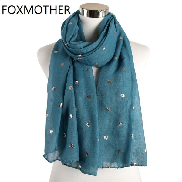 

foxmother new fashion winter teal blue foil gold polka dot scarves wrap shawl ladies scarf sjaals foulard women, Blue;gray