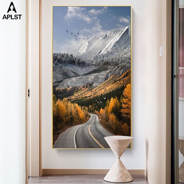

nordic autumn fall mountain road printing canvas painting landscape plant posters & prints home decor pictures for living room
