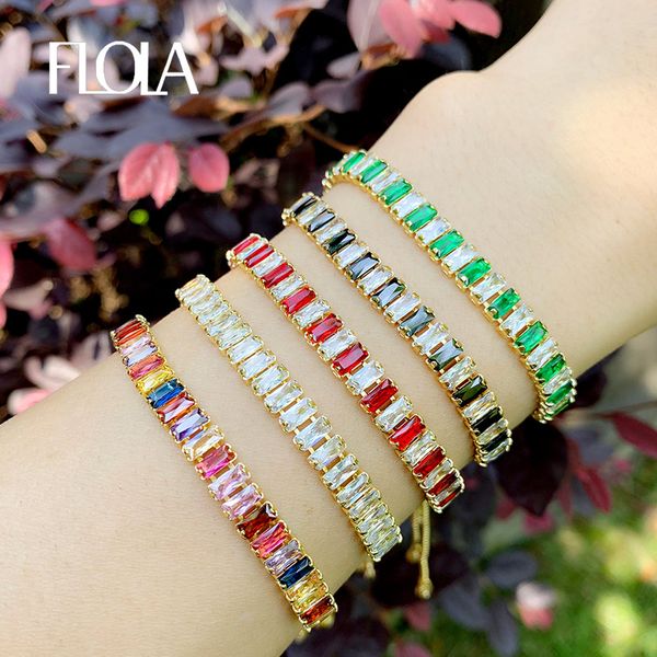 

flola multicolor tennis bracelets for women gold chain zirconia bracelet rainbow copper adjustable cz fashion jewelry brtc22, Golden;silver