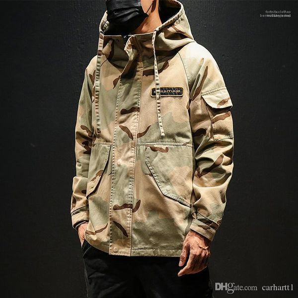 

homme clothing fashion style casual apparel mens autumm designer camouflage print trench coats lapel neck long sleeve hat, Tan;black
