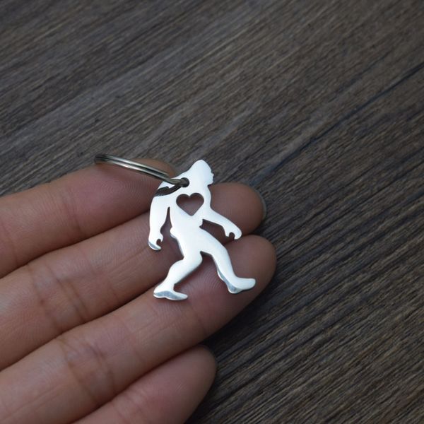 

12pcs stainless steel hollow out heart bigfoot sasquatch keychain spirit amulet jewelry, Silver