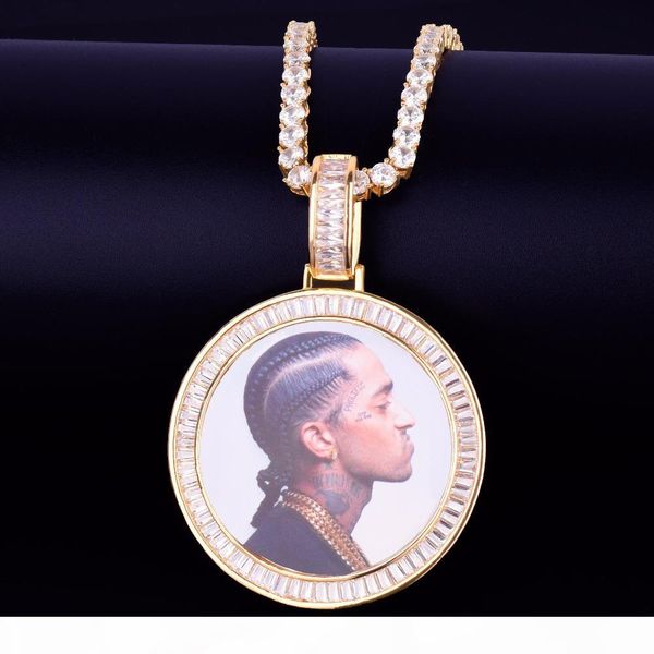 

custom p medallions round necklace p frame pendant with diamond tennis chain gold ice out rock street men's hip hop jewelry, Silver