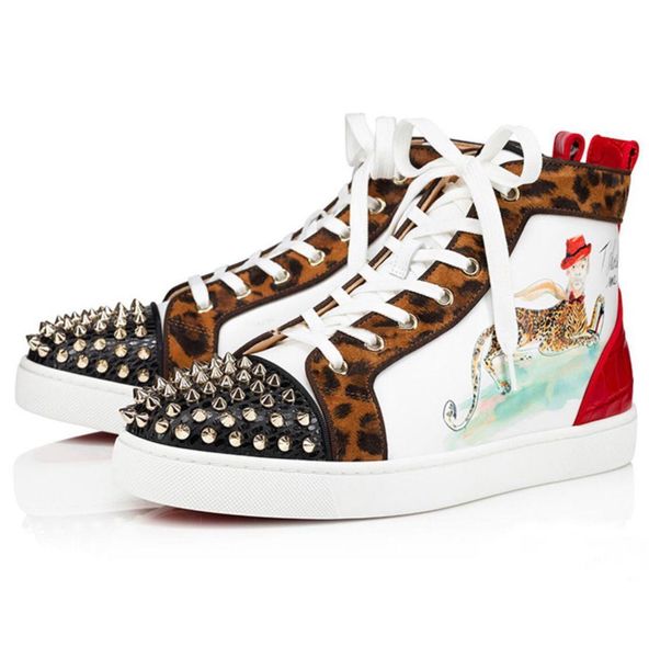 

первоначально коробка] top luxury тапки !! женщины, мужчины шипы orlato high top туфли с красной подошвой printed венчания партии отдыха кв, Black