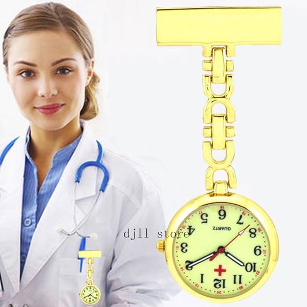 

brooch watches luminous dial nurses pocket fob watch glowing in dark pin women nursery reloj de bolsillo clip on doctors gift medical clock, Slivery;golden