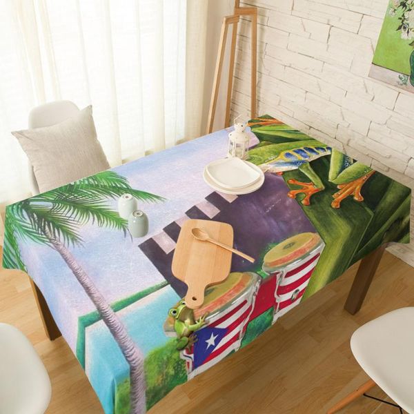 

table cloth tropical plant puerto rico flag frog cotton linen tablecloth spandex elastic dining chair cover for kitchen decor