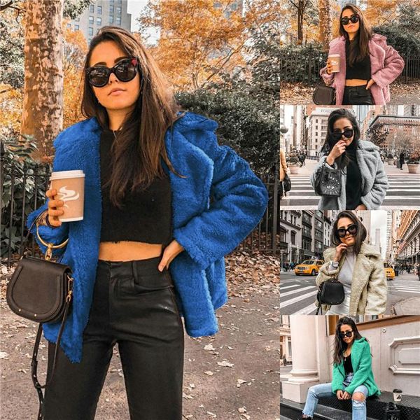 

lapel neck solid color long sleeve womens coats fashion female streetwear clothing womens designer fleece jackets autumn cardigan, Black;brown