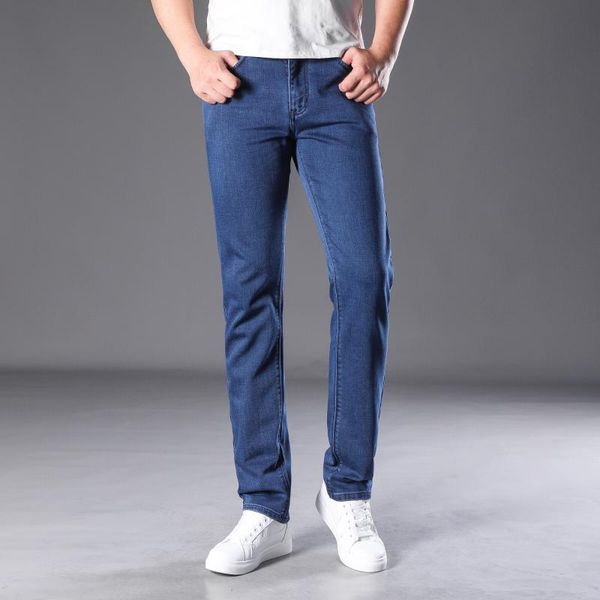 

spring autumn 2020 men's smart jeans business fashion straight regular blue stretch denim trousers classic men plus size 29-42