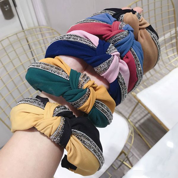 

sequin patchwork headband black hairbands women color block hair hoop accessories bowknot cross tie wide side for women hot