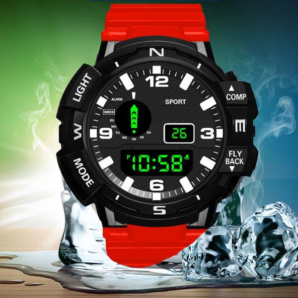 

luxury mens watch digital led date sport men outdoor electronic watch silicone nylon belt band rock climbing sport relogio, Slivery;brown