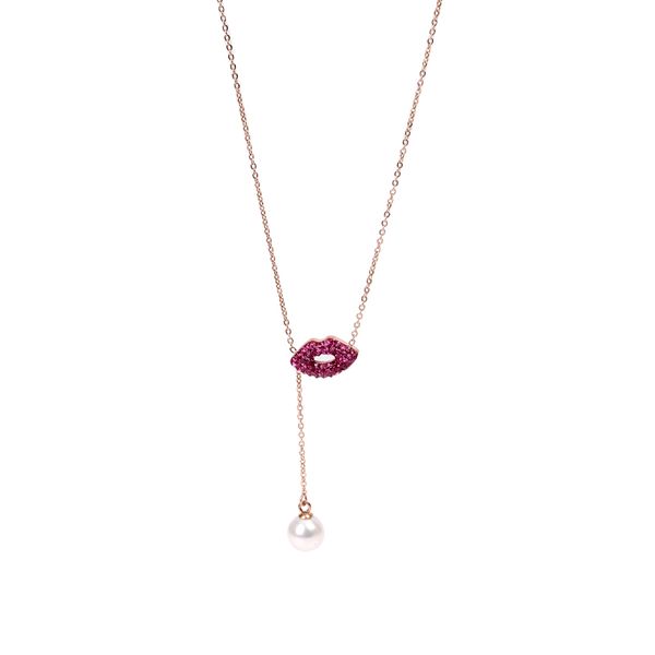 

pendant necklaces yun ruo 2021 arrivals rose gold color crystal lip necklace fashion titanium steel woman jewelry not fade & allergic, Silver