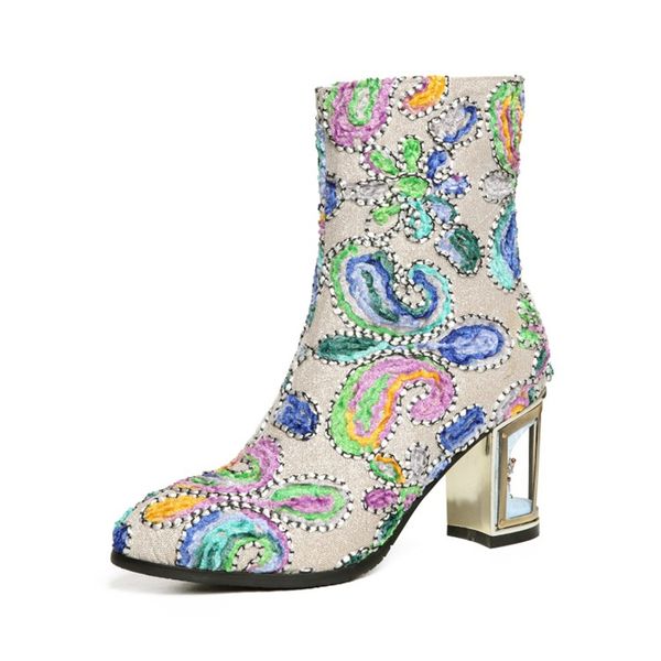 

mkkhou fashion short boots 2020 new jacquards side zipper hollowed-out thick heel 7cm high heels women's boots size 33-43, Black