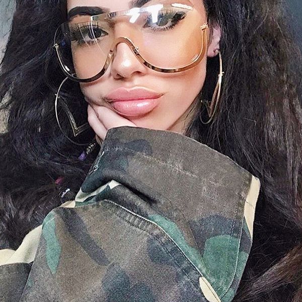 

wholesale -new oversize shield sunglasses big frame alloy one piece cool sun glasses women gold clear eyewear gradient, White;black