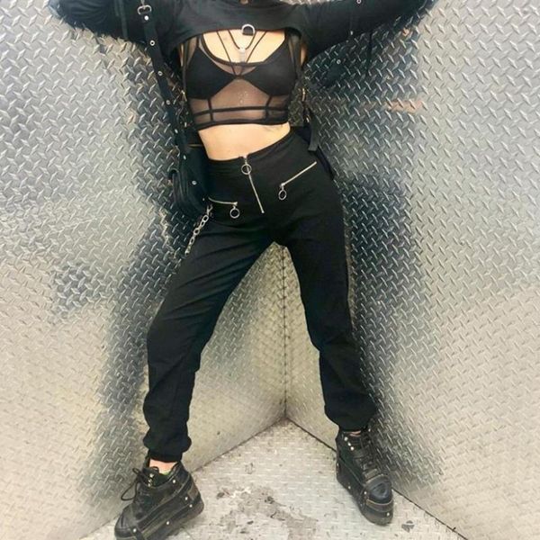 

gothic women long pants trousers all black zipper ladies slacks cargo pants fashion casual female trousers legging d30, Black;white