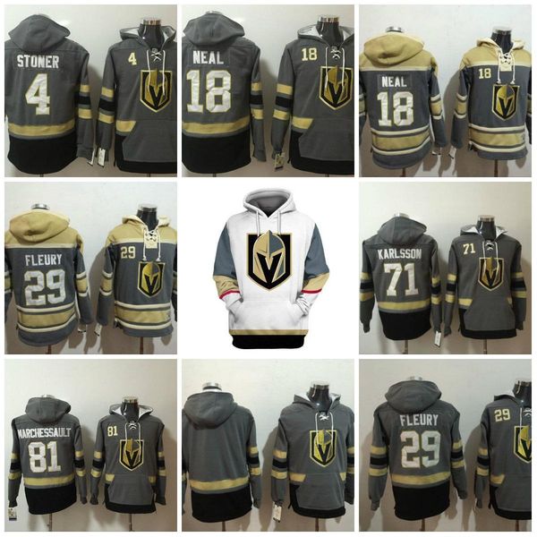

men s vegas golden knights #29 marc-andre fleury 81 marchessault 18 james neal stoner gray cream all stitched hoodeds sweatshir jerseys, Black;red