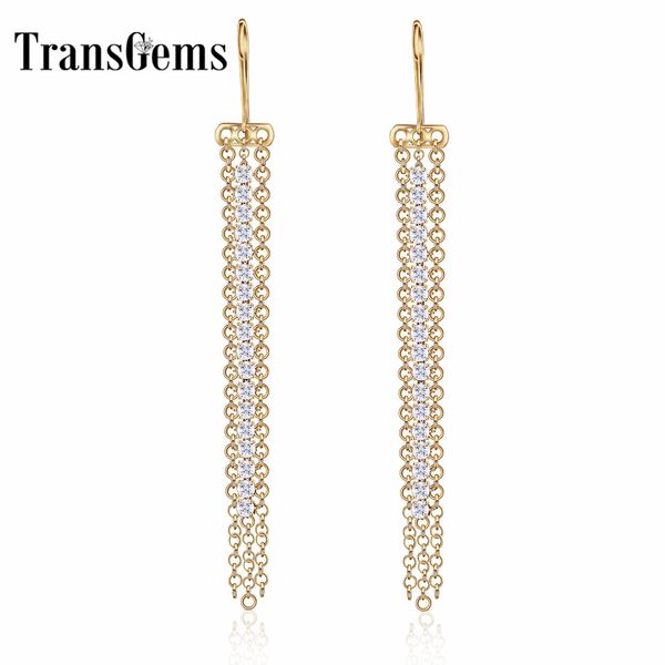 

transgems fashion earrings 14k 585 yellow gold 3.5mm f color vvs moissanite earrings for women long gold earrings y200620, Golden