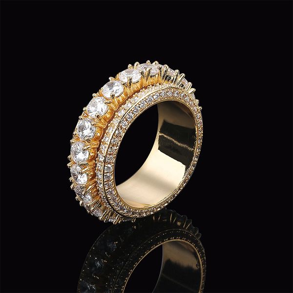 

five rows of zircon revolving rings zircon hip-hop personality rotary ring new hot, Silver