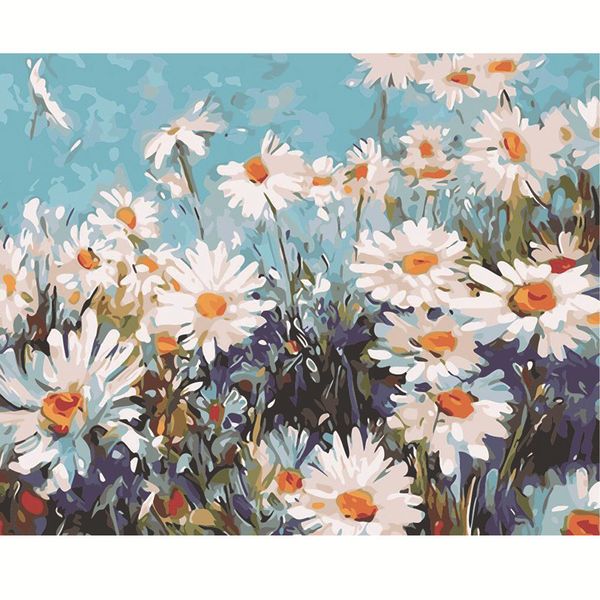 

frameless canvas diy oil painting kits, beautiful flower plants paint by numbers for adults kids