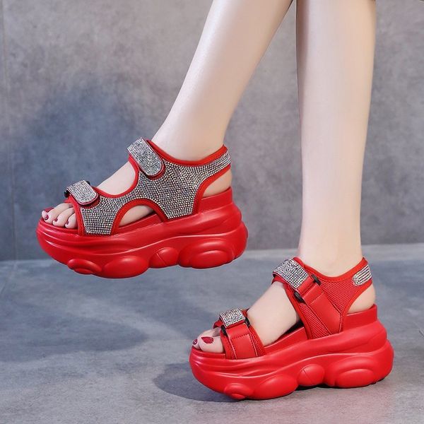 

chunky sandals platform fashion women casual shoes 8cm luxury designers red white hook loop wedge shoes woman sandal 2020 summer, Black
