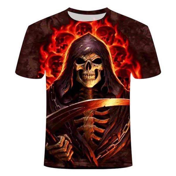 

design heavy metal grim reaper skull 3d print shirts plus size horror kawaii men clothing