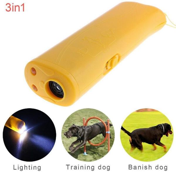 3 in 1 LED ad ultrasuoni Repeller per cani da compagnia Stop Bark Addestramento del cane Dispositivo Anti Barking Torcia elettrica 2 colori 2020