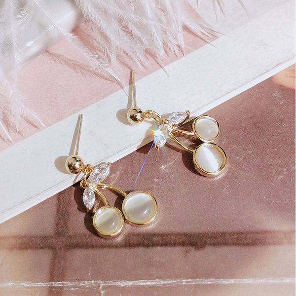 

new opal earrings women's net red new cherry earrings simple students versatile fresh earrings wholesale accessories, Golden