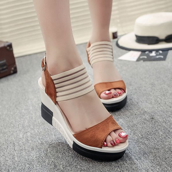 

sandals women's shoes 2021 fashion all-match wedge fish mouth super high heel polyurethane platform, Black