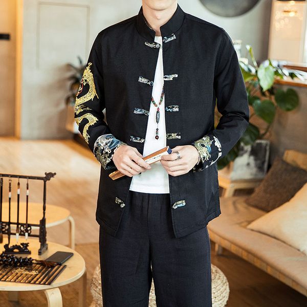 

jaqueta masculino autumn chinese style embroidered jacket bomber jacket black large size 5xl chaqueta hombre mens jackets 2020, Black;brown
