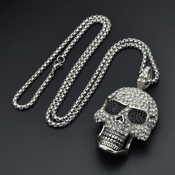 

iced out chains pendant designer necklace hip hop jewelry mens diamond skeleton skull pendants titanium stainless steel bling punk rapper, Silver