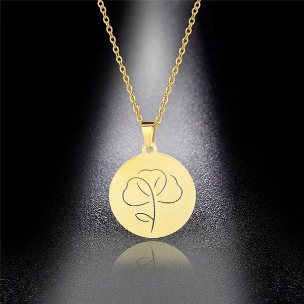 

stainless steel necklace plant leaf pendant clavicle chain women's round creative leaf pendant sale, Silver
