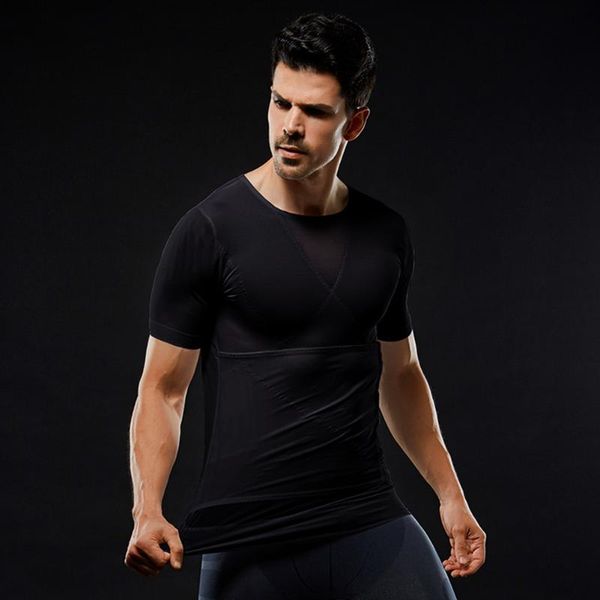 

men's shaper high elastic t shirt abdomen gather waist burning body building tight body sweat clothing, White;black