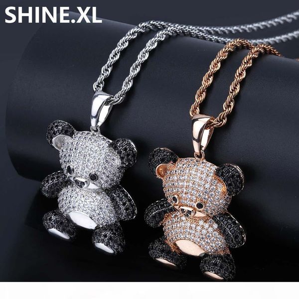 

new fashion cute panda pendant necklace iced out full cubic zircon animal necklace for mens women, Silver