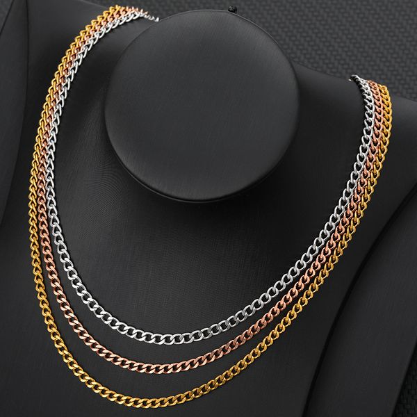 

bulk stainless steel curb cuban chain gold rose gold color 4mm width link chain for women men, Silver