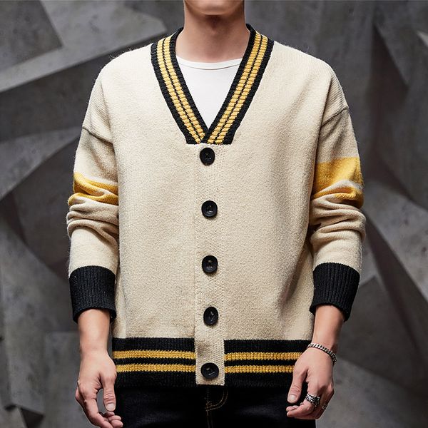 

brin wolf men button cardigans sweaters 2020 new casual men solid pullover v collar thick cashmere sweater outerwear clothing, White;black