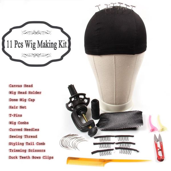 

leeons wig making kit mannequin head canvas block head wig holder 11pcs making tools dome cap hair comb brush hair net pins