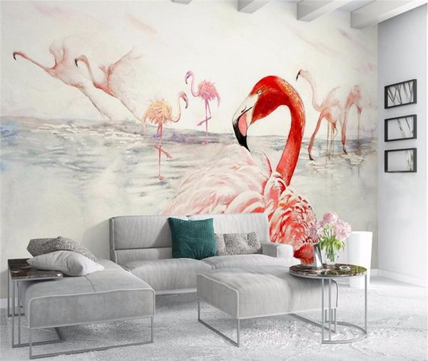 

custom wallpaper murals nordic simplicity hand-painted flamingo tv background wall home decoration mural 3d wallpaper