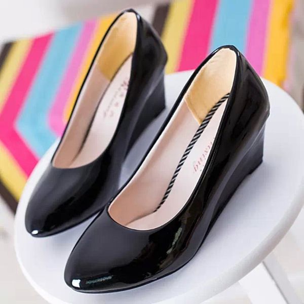 

women white black wedges patent leather shoes for women lady office wear single shoes new 2020 korean mujer shoe
