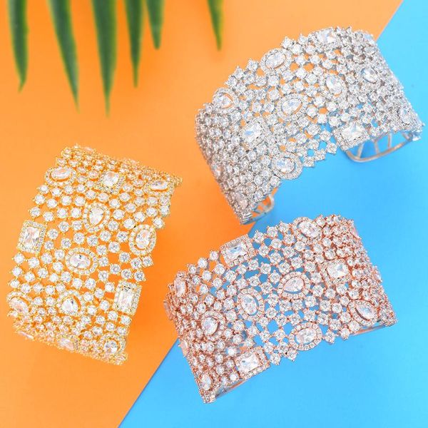 

siscathy fashion women bracelets luxury cubic zirconia nigerian bridal wedding wide bangle jewelry pulseras mujer moda 2020, Black