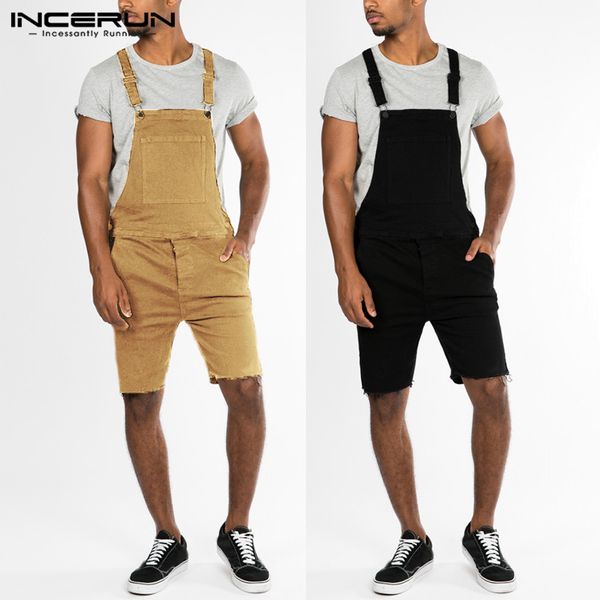 

summer men's sets shorts jumpsuits rompers denim overalls vacation sets bib shorts overall rompers hiphop coveralls hombre pant, Gray