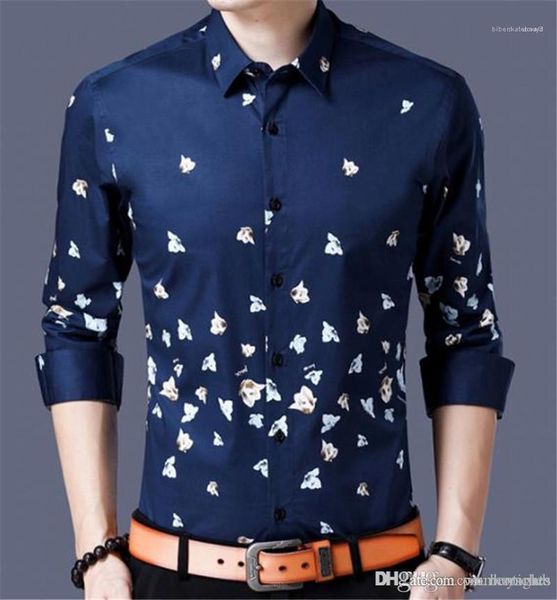

neck long sleeve males clothing flower print mens casual shirts fashion slim mens shirts casual designer lapel, White;black