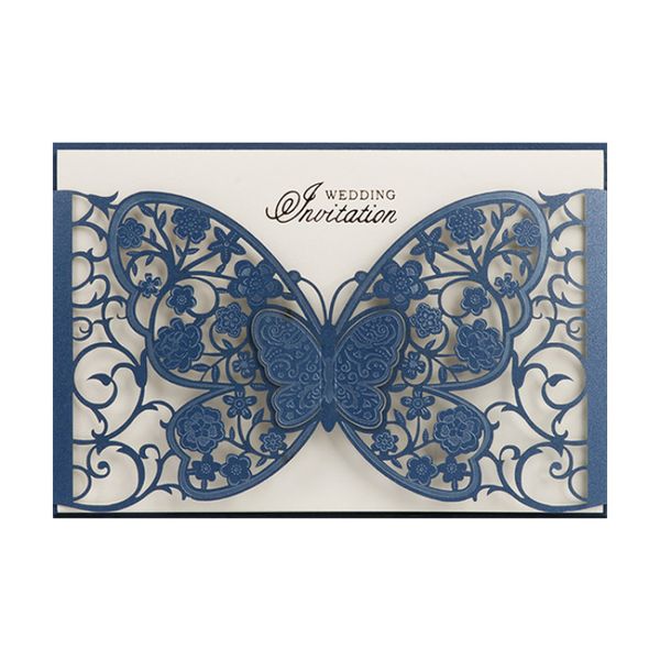 

1 piece gold color laser cut wedding invitations with envelope butterfly fancy invitation cards