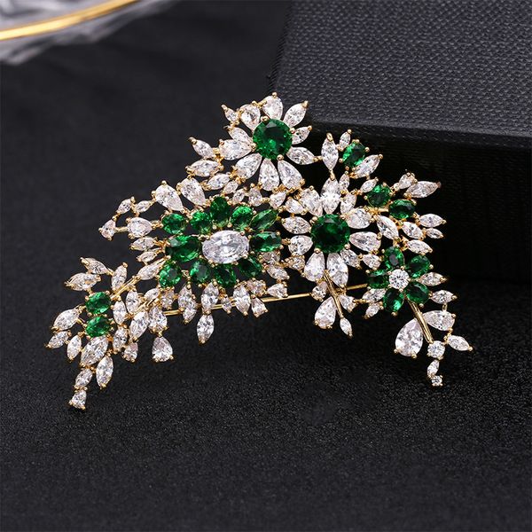 

fashion luxury cubic zirconia flower brooch suit brooches pin lady scarf button jewelry gift xr05450, Gray