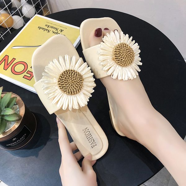 

women flats slippers summer casual outdoor flats little daisy flower beach shoes flip flops women slippers, Black