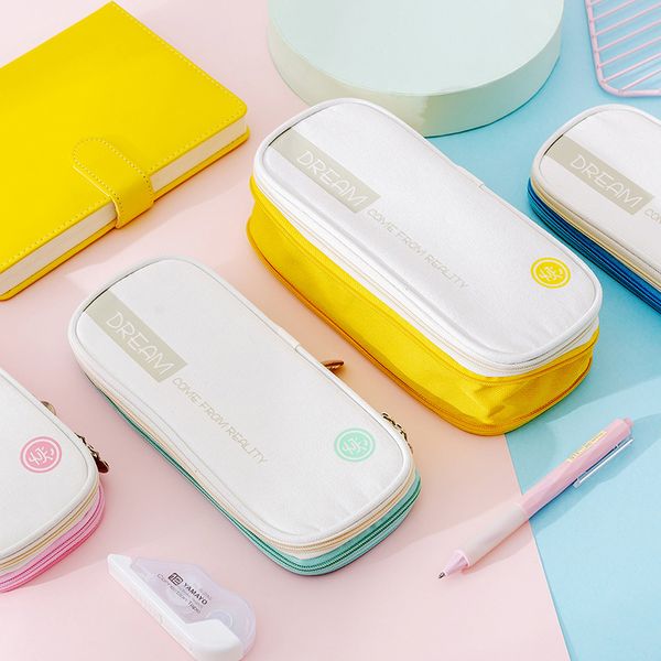 

2020 makaron double pencil case kawaii large capacity school pen case supplies pencil bag school box pencils pouch stationery