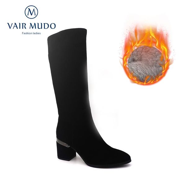 

vair mudo winter women knee high boots shoes ladies zipper square heel rubber outsole classic women shoes boot zt16, Black