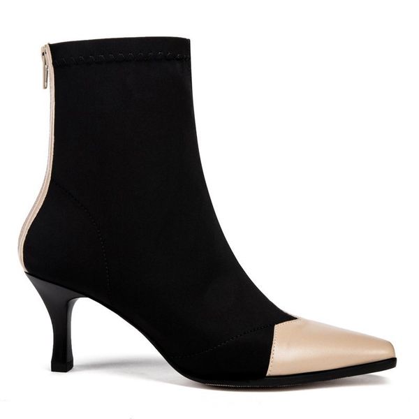 

boots autumn 2021 winter socks female knitted stretch fabric women shoes thin high heel short square toe ankle, Black