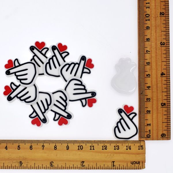 

10 pcs diy flatback soft material glue or sew on patches magic wand miss you symbol finger with heart shaped handmade accessory, Slivery;white